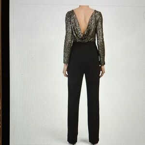 Badgley Mischka Collection-Black and Gold Sequin Jumpsuit - Without Belt